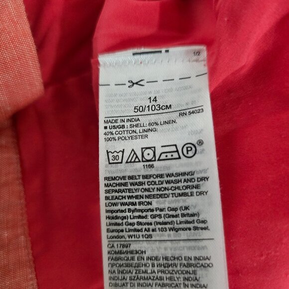 Banana Republic Jumpsuit Women Size 14 Coral Linen Sleeveless Wide Leg Resort - Picture 8 of 9